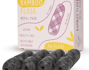 Bamboo Floss Refill 4 Pack | Vegan Floss Refill | Zero Waste Floss | Biodegradable Floss | Eco-Friendly Floss | Plastic-Free Floss |