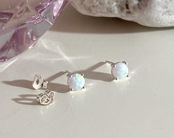 Orecchini A Perno In Argento 925 Con Opale Sintetico Bianco – 4 Mm – Gioielli Tongzhe Per Donna - 2