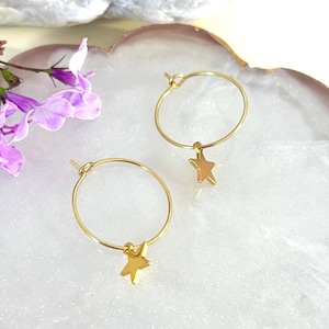 Gold Plated Stainless Steel Star Hoop Earrings