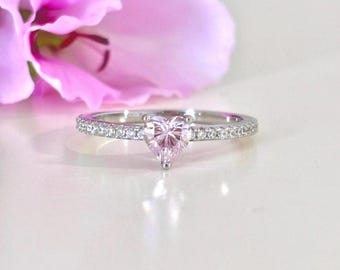 Cherry Blossom Pink Heart Fine Ring in Sterling Silver