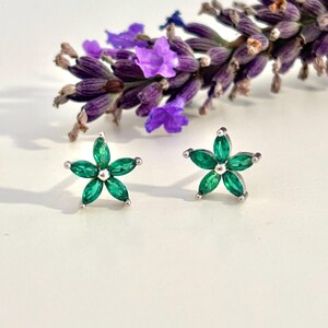 Green Forest Flower Studs in Sterling Silver Hallmarked