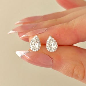 Pear Crystal Studs in Sterling Silver