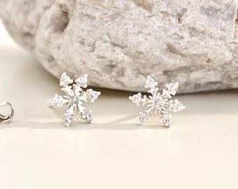 Orecchini Pendenti Fiocco Di Neve In Argento 925 – Hasnsofie, Con Zirconi E Nappa, Regalo Di Natale