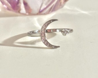 Celestial Moon and Star Adjustable Ring Silver 925