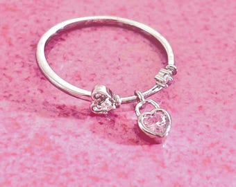 Sterling Silver Dangly Heart Ring