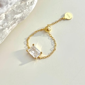 Adjustable Rectangle Chain Ring in Sterling Silver