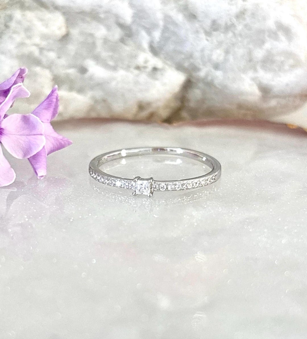 Sterling Silver Cubic Zirconia Band Ring - Etsy