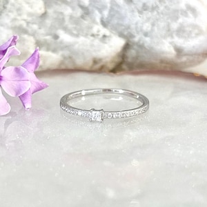 Thin Crystal Band Ring in Sterling Silver