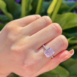 Pink Moissanite Padparadscha Ring in Sterling Silver
