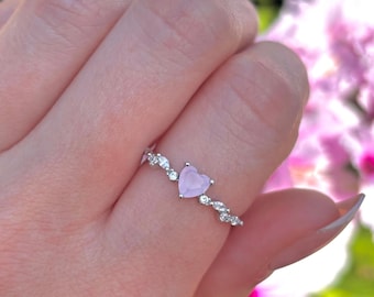 Frosted Pink Heart Ring in Sterling Silver