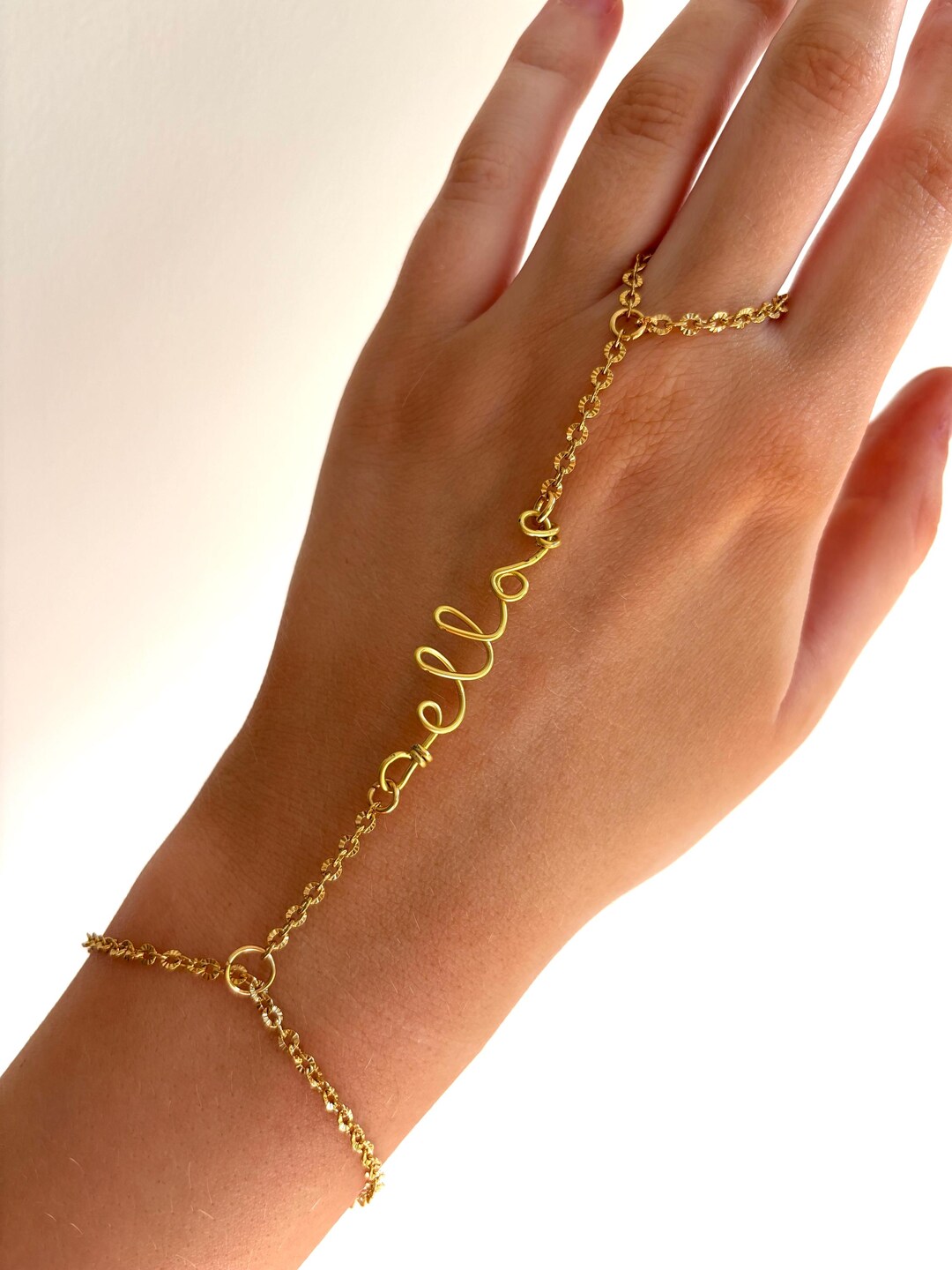 Personalised Custom Cursive Name Hand Chain Stainless Steel Gold Plated ...