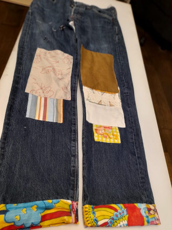 Kurt Cobain Jeans Levi 501 Jeans patched and distressed, patches to match  kurts origional jeans, Button Fly 34