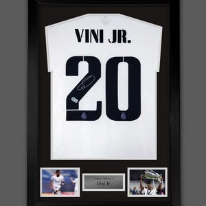 Camisa Vinicius Junior Autografada Em Moldura De Madeira De Luxo Com Verificação Beckett Vini Jr Real Madrid Jersey Futebol Futebol Memorabilia Auto