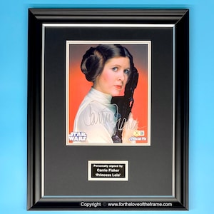 Carrie Fisher Signed Autograph Movie Star Wars Memorabilia Princess Leia Film Photo In Luxury Handmade Wooden Frame With Beckett & AFTAL COA