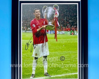 Cristiano Ronaldo Signed Autograph Football Soccer Memorabilia Manchester United Champions League Photo In Luxury Handmade Frame & AFTAL COA