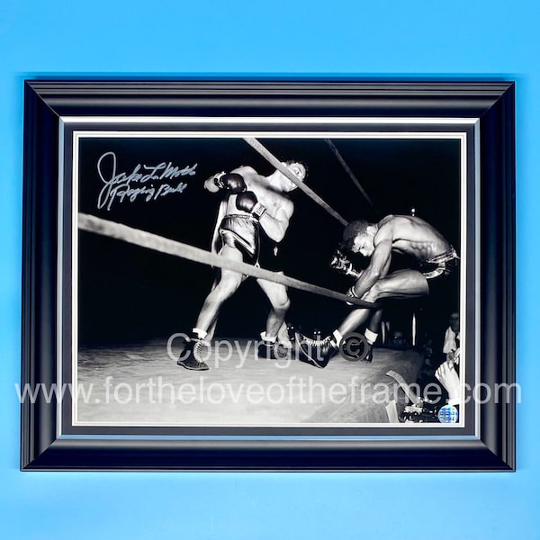 Jake La Motta Signed Autograph Boxing Memorabilia Raging Bull Photo In Luxury Handmade Wooden Frame With Photo Proof & AFTAL COA