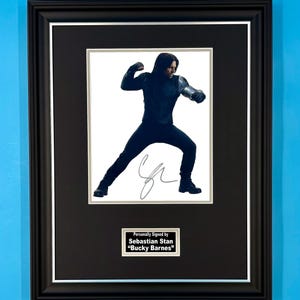 Sebastian Stan Signed Photo In Luxury Handmade Wooden Frame & COA Captain America Poster Movie Film Memorabilia Bucky Barnes Autograph Auto