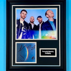 Coldplay Signed Photo In Luxury Handmade Wooden Frame & Certificate Of Authenticity Moon Music Poster Music Memorabilia Autograph Auto