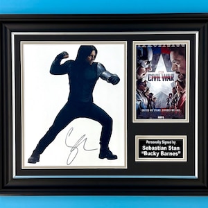 Sebastian Stan Signed Photo In Luxury Handmade Wooden Frame & COA Captain America Poster Movie Film Memorabilia Bucky Barnes Autograph Auto