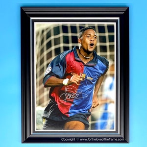 Patrick Kluivert Signed Autograph Football Soccer Memorabilia FC Barcelona Champions League Photo In Luxury Handmade Wooden Frame &AFTAL COA