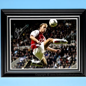 Dennis Bergkamp Signed Autograph Football Soccer Memorabilia Arsenal Photo Poster In Luxury Handmade Wooden Frame & AFTAL COA