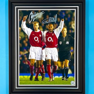 Dennis Bergkamp & Thierry Henry Signed Photo In Luxury Handmade Wooden Frame With COA Arsenal Poster Football Soccer Memorabilia Autograph