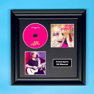 Ed Sheeran Signed Photo & CD In Luxury Handmade Wooden Frame With AFTAL Member COA Autograph Music Memorabilia Poster Bad Habits Cover