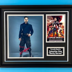 Sebastian Stan Signed Photo In Luxury Handmade Wooden Frame & COA Captain America Poster Movie Film Memorabilia Bucky Barnes Autograph Auto