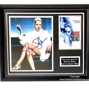Sharon Stone Signed Autograph Movie Memorabilia Basic instinct Film Photo In Luxury Handmade Wooden Frame &AFTAL Certificate Of Authenticity