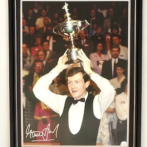 Steve Davis Signed Autograph Sport Memorabilia Snooker Trophy Photo In Luxury Handmade Wooden Frame & AFTAL Certificate Of Authenticity