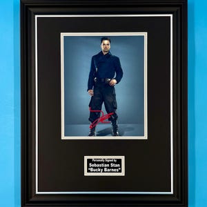 Sebastian Stan Signed Photo In Luxury Handmade Wooden Frame & COA Captain America Poster Movie Film Memorabilia Bucky Barnes Autograph Auto