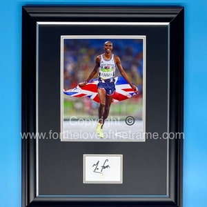 Sir Mo Farah signierte Autogramm Sport Memorabilia offizielle London 2012 Olympiade Gold geprägte Karte in luxuriösen handgefertigten Holzrahmen & AFTAL COA
