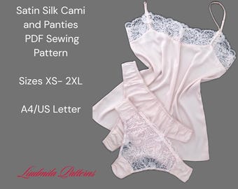 Silk Cami and Panties PDF Sewing Pattern, Lace Lingerie Set Pattern, Women Nightwear Tutorial Sizes XS-2XL, Digital Download Camisole