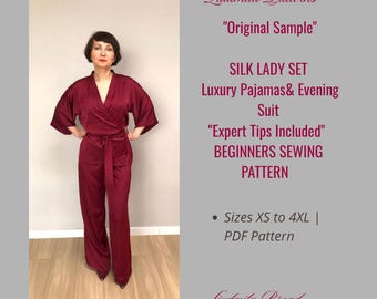 Silk Pajama Sewing Pattern PDF, Expert Guide for Slippery Fabrics XS-4X, Mother's Day Gift