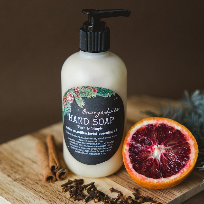 Local Goat Milk Liquid Hand Soap 8oz 12oz Pump Moisturizing Sensitive Skin Eczema Organic Peppermint Sweet Orange Spice Lavender Lemongrass image 2