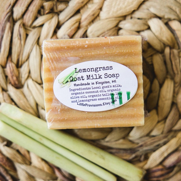Lemongrass Goat Milk Soap Made in Michigan Organic Rustic Bar Unrefined Baby Sensitive Local Handmade Nourish Your Skin Eczema Refresh