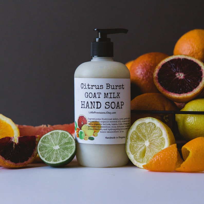 Local Goat Milk Liquid Hand Soap 8oz 12oz Pump Moisturizing Sensitive Skin Eczema Organic Peppermint Sweet Orange Spice Lavender Lemongrass image 7