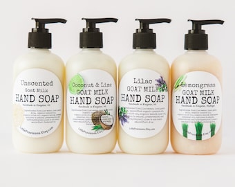 Local Goat Milk Liquid Hand Soap 8oz 12oz Pump Moisturizing Sensitive Skin Eczema Organic Peppermint Sweet Orange Spice Lavender Lemongrass