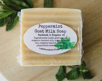 Peppermint Goat Milk Soap Made in Michigan Organic Rustic Ridged Unrefined Baby Sensitive Local Handmade Nourish Your Skin Eczema Relief