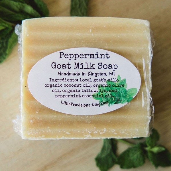 Peppermint Goat Milk Soap Made in Michigan Organic Rustic Ridged Unrefined Baby Sensitive Local Handmade Nourish Your Skin Eczema Relief