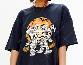 Funny Disney Mickey And Minnie Mummy Holding Pumpkin Halloween Night shirt