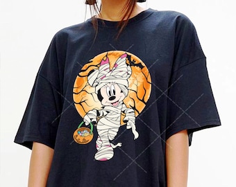 Funny Disney Minnie Mouse Mummy Holding Pumpkin Halloween Night shirt
