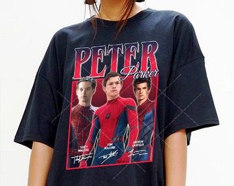 Spider-man Signature Shirt, Tom Holland Homage Tshirt, Tobey Maguire Fan Tees, Andrew Garfield Retro 90s Sweater, Spiderman Merch Gift