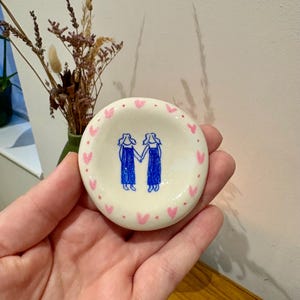 Handmade Mini Ring Dish: LGBTQ+ Anniversary Gift, Illustrated Women