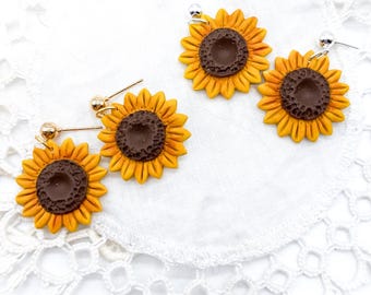 Sunflower dangle earrings, sunflower earrings, handmade earrings, handmade jewelry, flower earrings, gift for her, polymer clay earrings