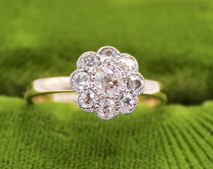 Featured listing image: Antique Diamond Daisy Ring, Antique Old Cut Diamond Cluster Engagement Ring