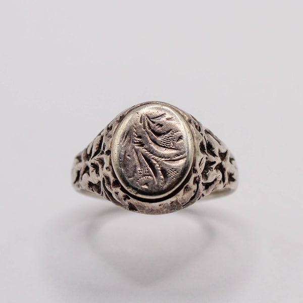 Antique Signet Ring, Art Nouveau Ring From the 1900s,Solid Silver Signet Ring Gifts For Him, Hand Engraved Signet Ring