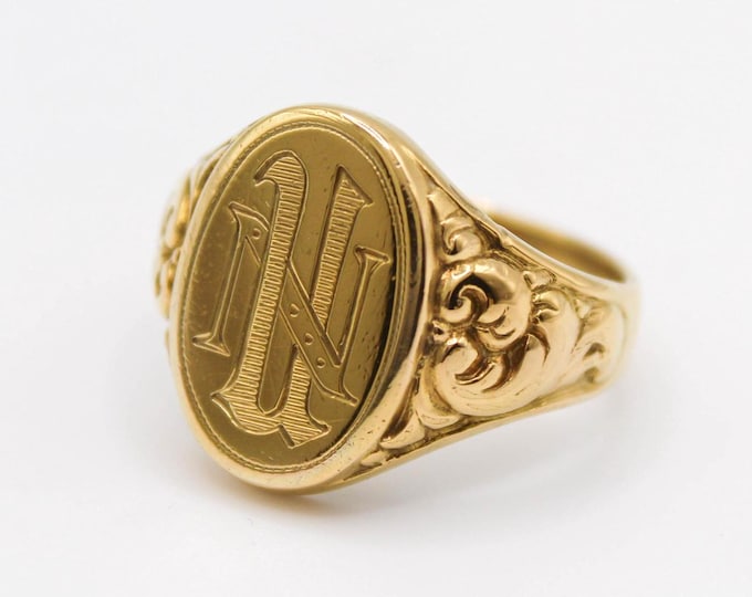 Featured listing image: Antique Solid Silver Signet Ring, Gold Plated 1900s Art Deco Monogram ring