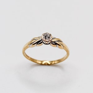 Vintage Diamond Engagement Ring Set In 9ct Gold, Solitaire Natural Diamond Solid Gold Ring