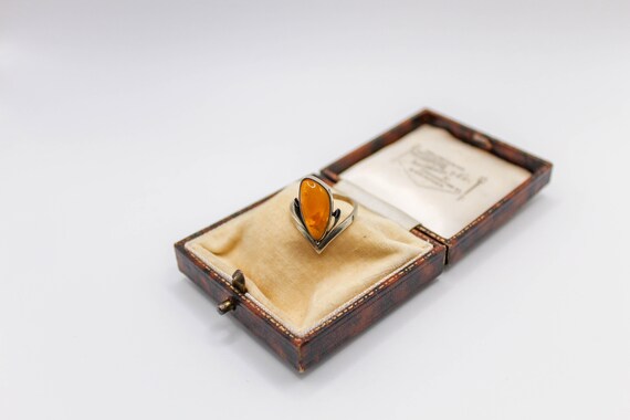 Vintage Butterscotch Amber Ring, Solid Silver, Ha… - image 1